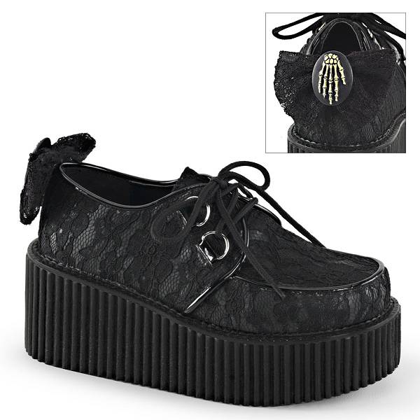 Demonia Creeper-212 Black Vegan Leather/Lace Schuhe Herren D289-715 Gothic Creepers Schuhe Schwarz Deutschland SALE